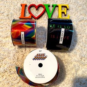 Love is love ❤️ true colors pride ribbons and laser cut wooden love sign